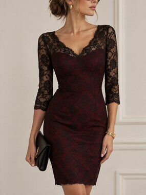 ANIMALE | Black & Burgundy Lace Dress – Women’s Medium
